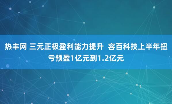 热丰网 三元正极盈利能力提升  容百科技上半年扭亏预盈1亿元到1.2亿元